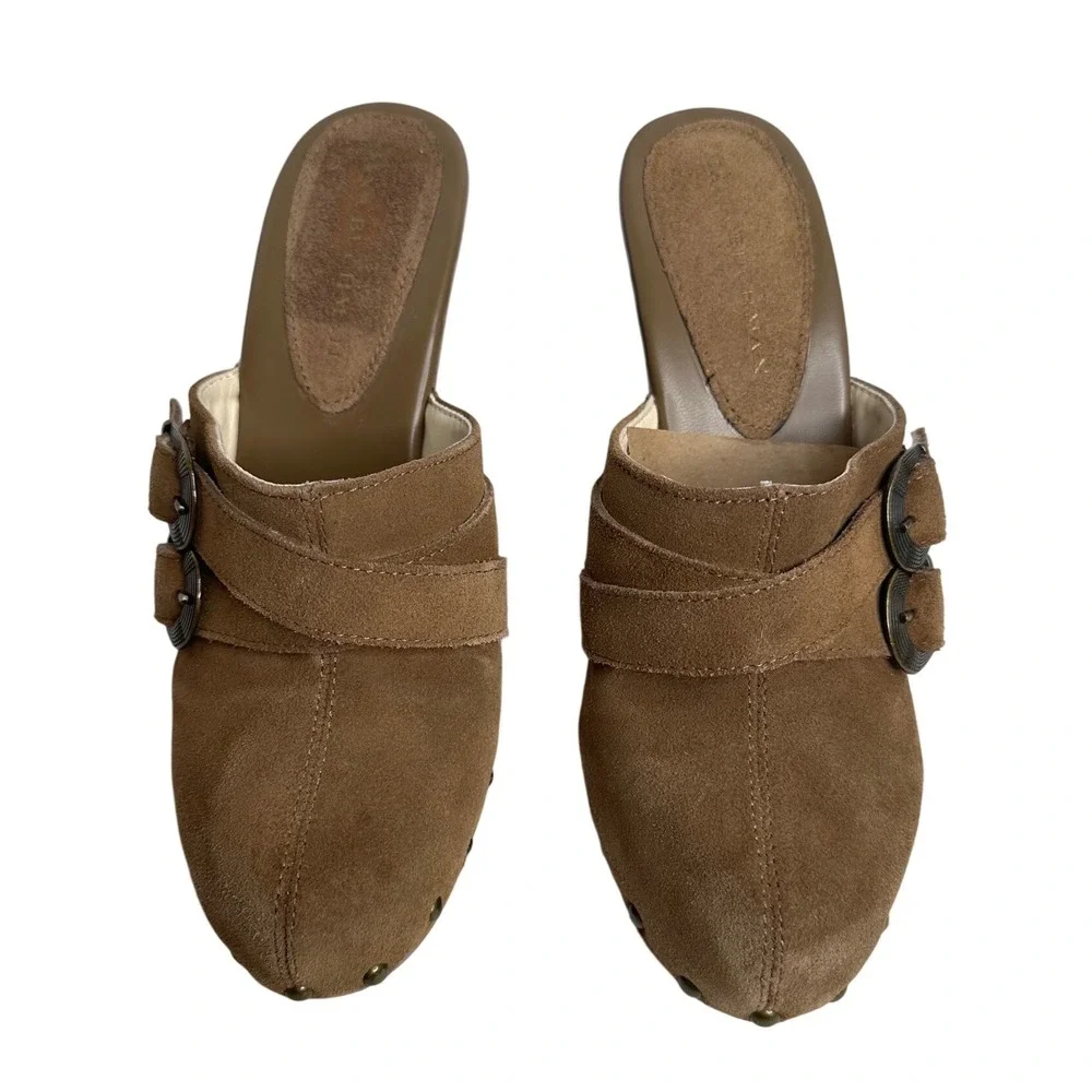 Dana‎ Buchman Tan Suede Hazelton Desert Riveted Clogs Boho Retro Platform SZ 8